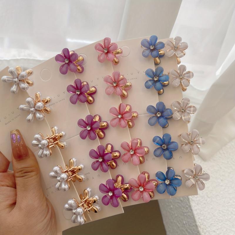 Princess Head Clip Set Faux Pearl Crystal Flower Bangs Clip