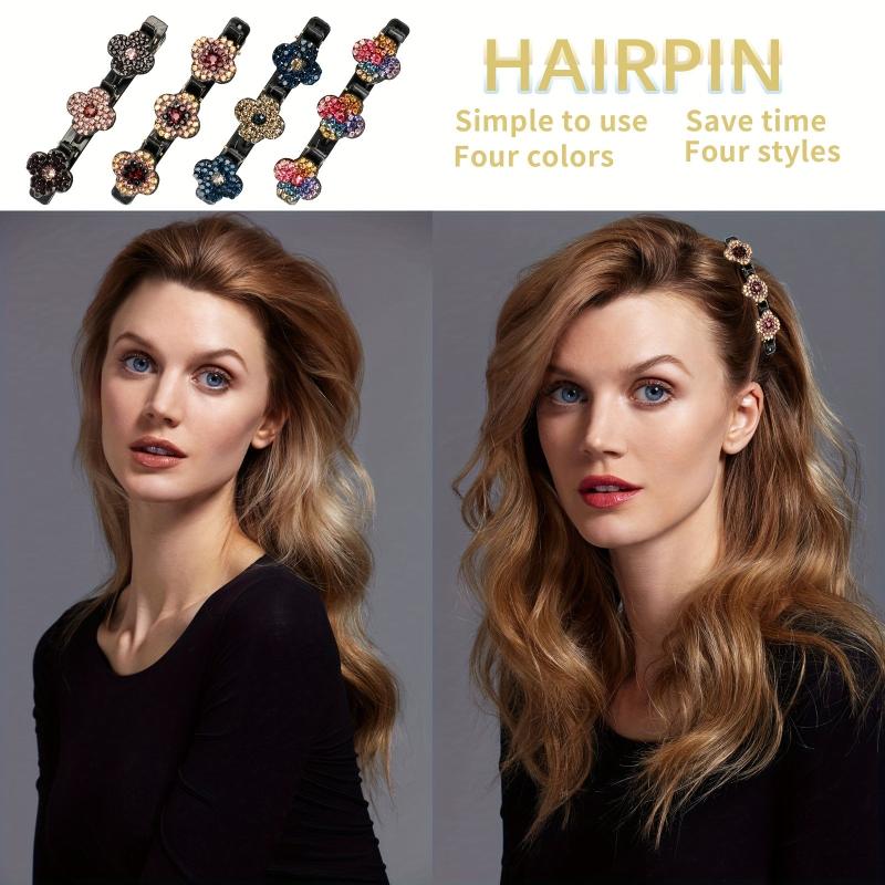 10Pcs Crystal Four Leaf Clover Hair Clips for Braids