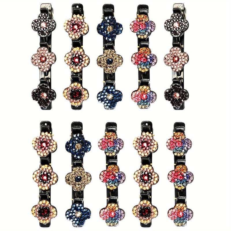 10Pcs Crystal Four Leaf Clover Hair Clips for Braids