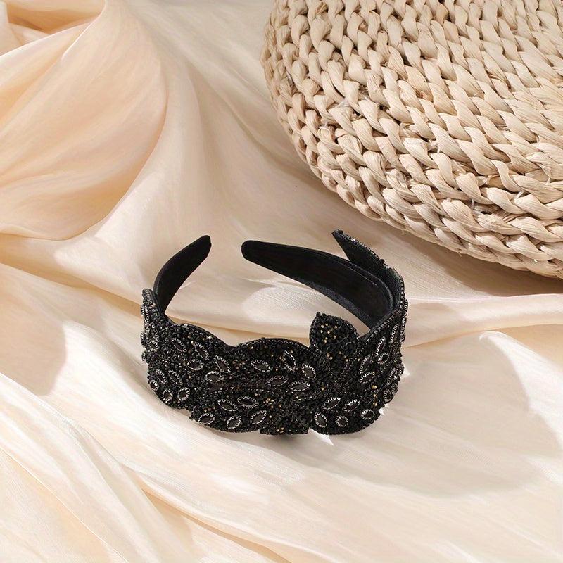 Baroque Wide Crystal Headband Glitter Leaf Headdress For Women