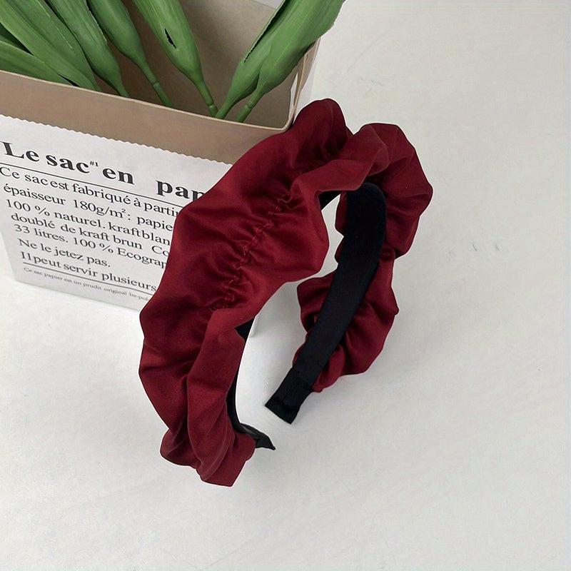 Wide Brim Head Hoop Satin Pleated Hair Band Solid Headdress