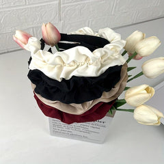 Wide Brim Head Hoop Satin Pleated Hair Band Solid Headdress