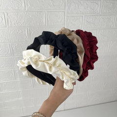 Wide Brim Head Hoop Satin Pleated Hair Band Solid Headdress