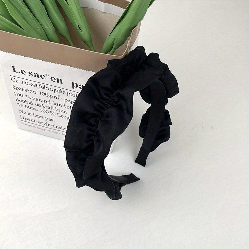 Wide Brim Head Hoop Satin Pleated Hair Band Solid Headdress