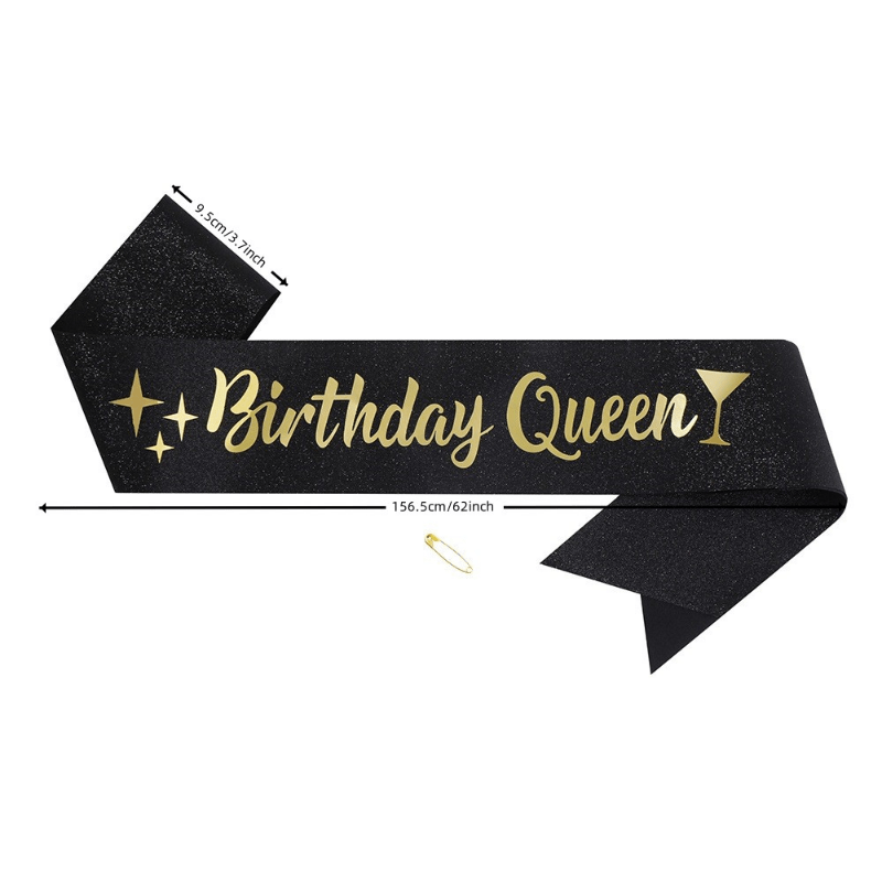 2pcs Golden Crown & Satin Sash Crystal Women Kids Birthday Deco