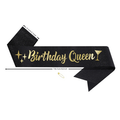 2pcs Golden Crown & Satin Sash Crystal Women Kids Birthday Deco