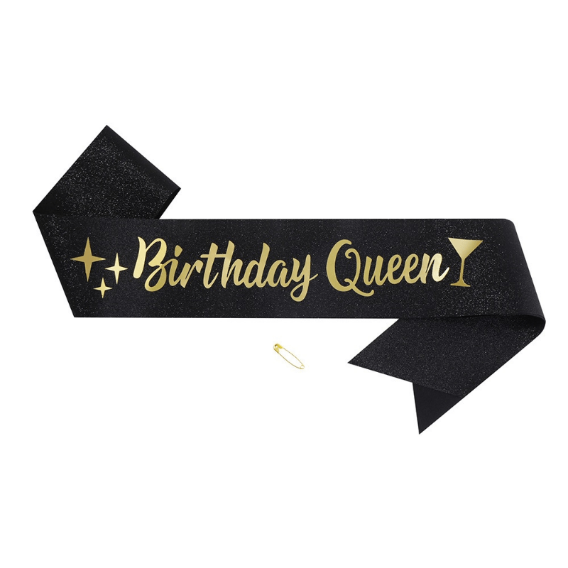 2pcs Golden Crown & Satin Sash Crystal Women Kids Birthday Deco