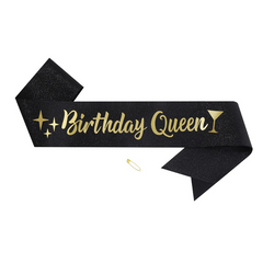 2pcs Golden Crown & Satin Sash Crystal Women Kids Birthday Deco