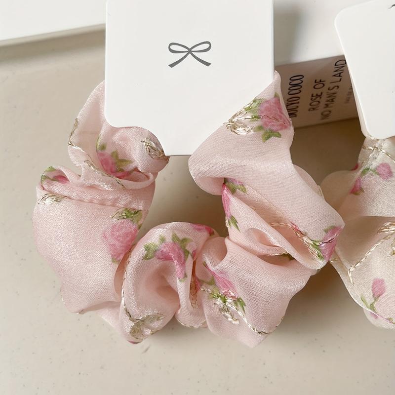 Floral Print Scrunchies Hair Tie Silky Hair Rope Hair Accessories