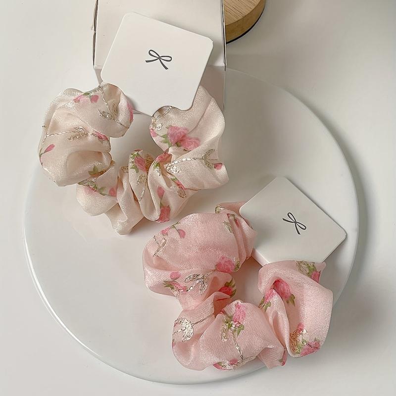 Floral Print Scrunchies Hair Tie Silky Hair Rope Hair Accessories