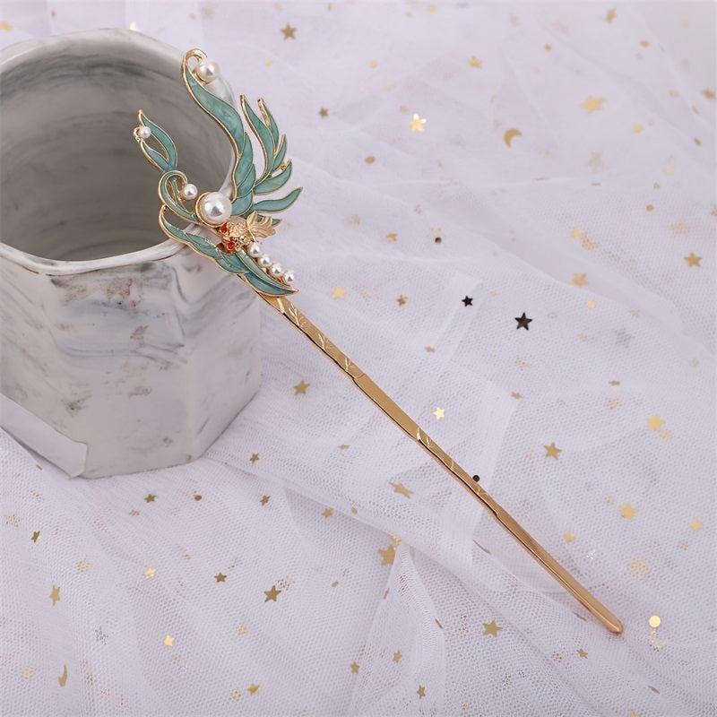 Vintage Chinese Style Cloisonne Hairpin Faux Pearl Hair Pin