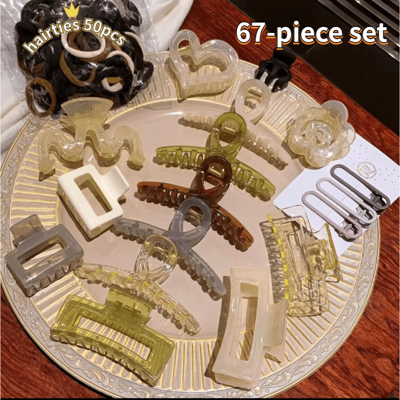 67pcs Hair Accessories Set Claw Clip Elastic Hair Tie Sweet Duckbill Clip