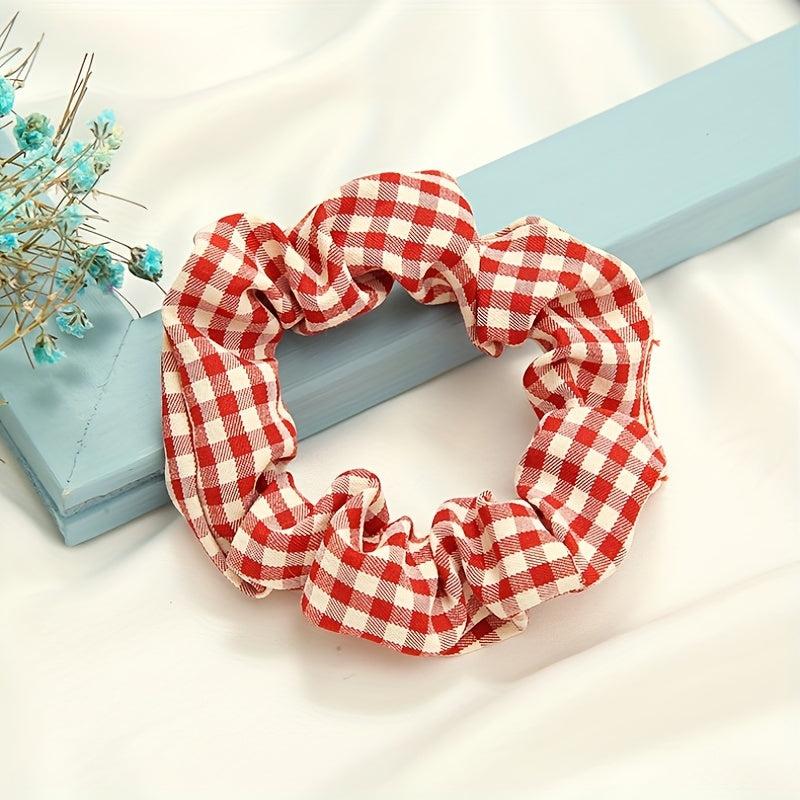 6pcs Large Plaid Scrunchie Hair Tie Vintage Hair Rope Female Accessories