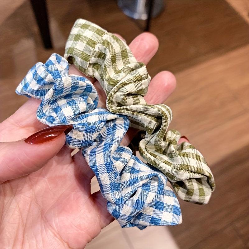 6pcs Large Plaid Scrunchie Hair Tie Vintage Hair Rope Female Accessories