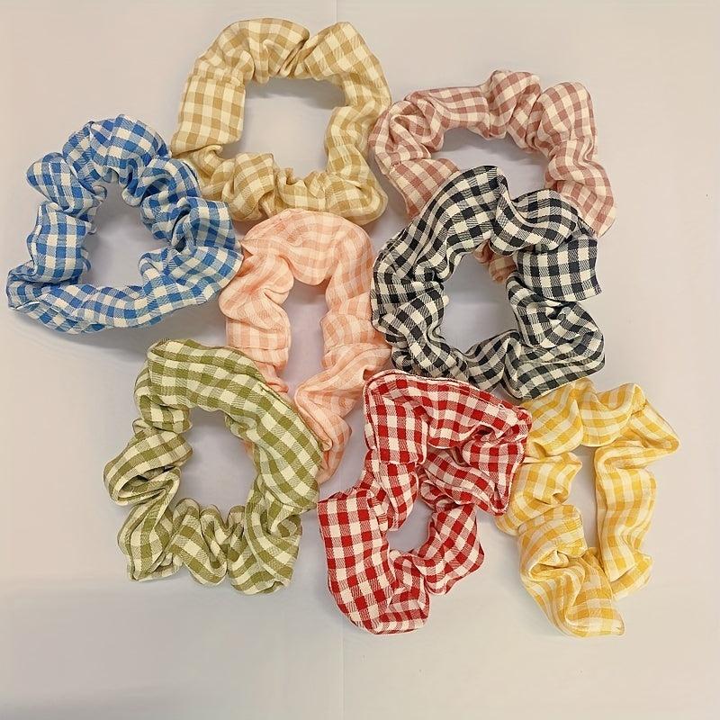 6pcs Large Plaid Scrunchie Hair Tie Vintage Hair Rope Female Accessories