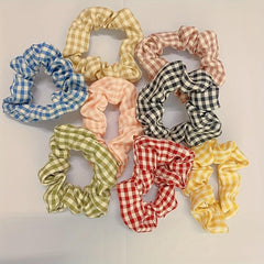 6pcs Large Plaid Scrunchie Hair Tie Vintage Hair Rope Female Accessories