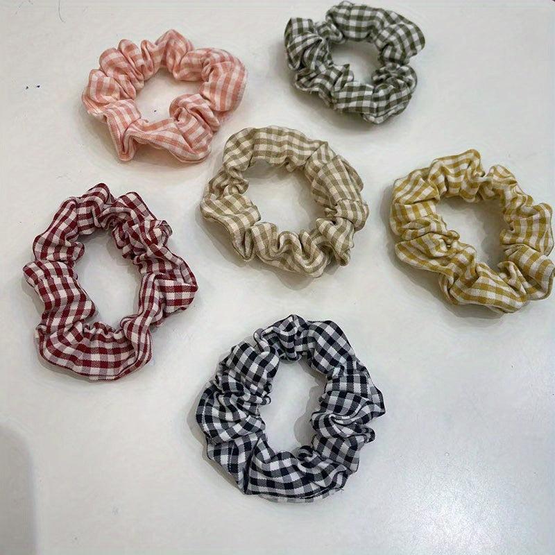 6pcs Large Plaid Scrunchie Hair Tie Vintage Hair Rope Female Accessories