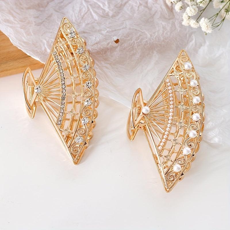 Faux Pearl Fan Hair Clip Rhinestone Headdress Clip Hairpin