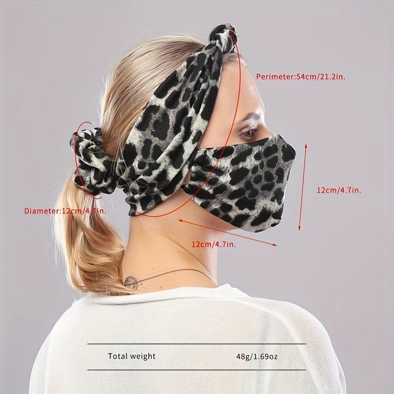 Leopard Headband Scrunchies Set with Free Mask - Women Hair Accessories