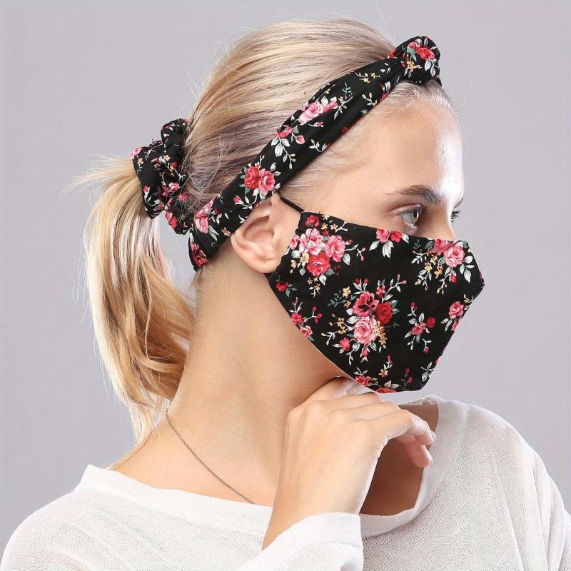 Leopard Headband Scrunchies Set with Free Mask - Women Hair Accessories