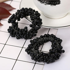 Solid Beaded Scrunchie Ponytail Holder Hair Accessory
