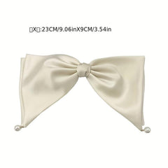 Large Satin Bow Hair Clip With Faux Pearl Tassel Style Barrette