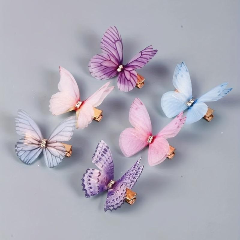 6pc Butterfly Decor Hair Clips, Double Layer Butterfly Hair Clips