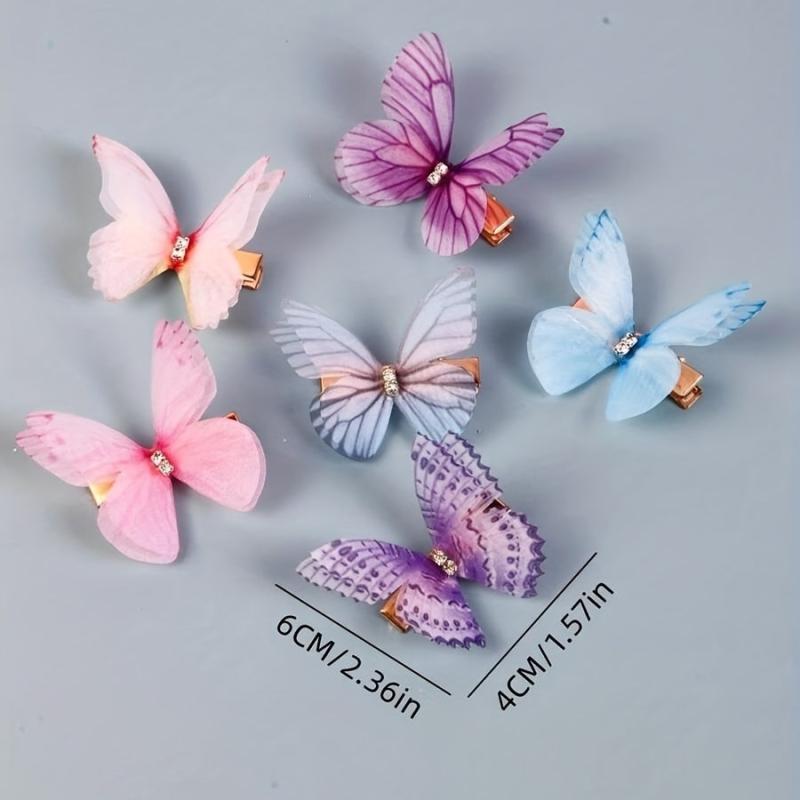 6pc Butterfly Decor Hair Clips, Double Layer Butterfly Hair Clips