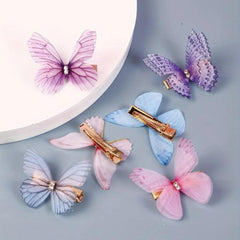 6pc Butterfly Decor Hair Clips, Double Layer Butterfly Hair Clips
