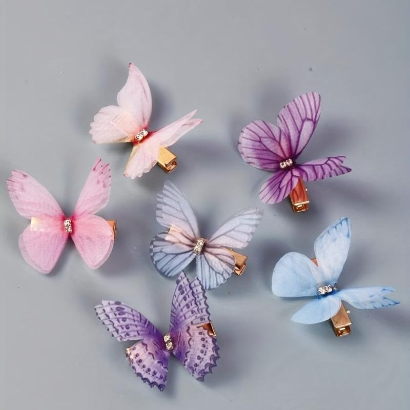 6pc Butterfly Decor Hair Clips, Double Layer Butterfly Hair Clips