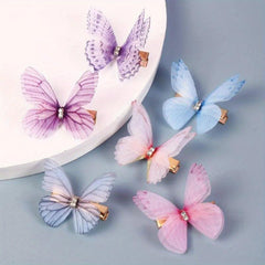 6pc Butterfly Decor Hair Clips, Double Layer Butterfly Hair Clips
