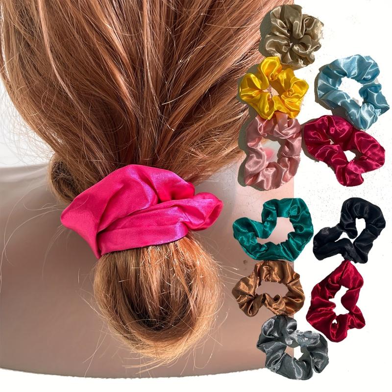 10pcs Glitter Satin Hair Tie Elastic Scrunchie Hair Rope Accessories
