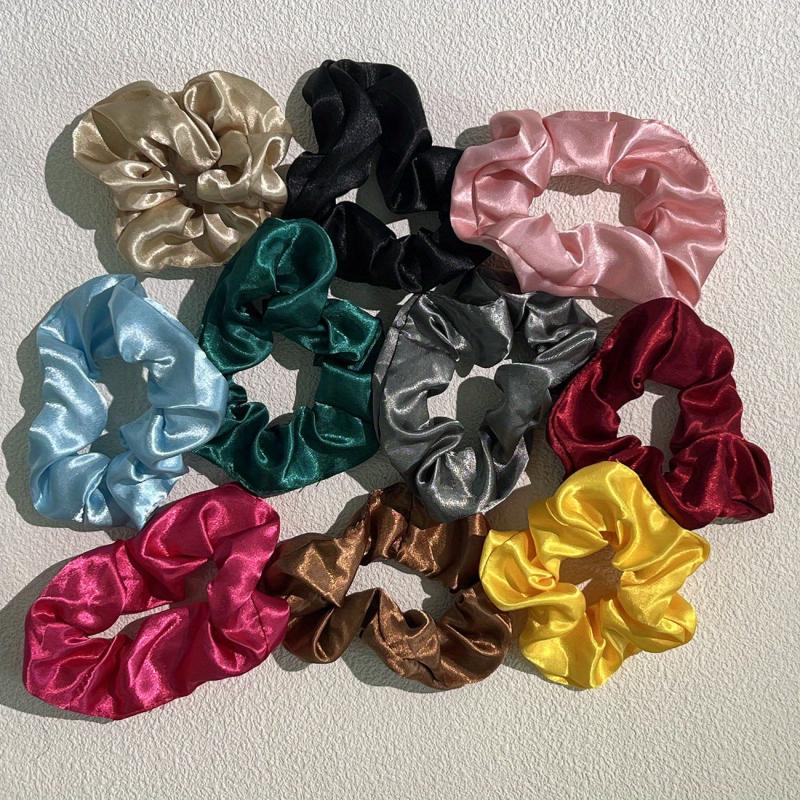 10pcs Glitter Satin Hair Tie Elastic Scrunchie Hair Rope Accessories