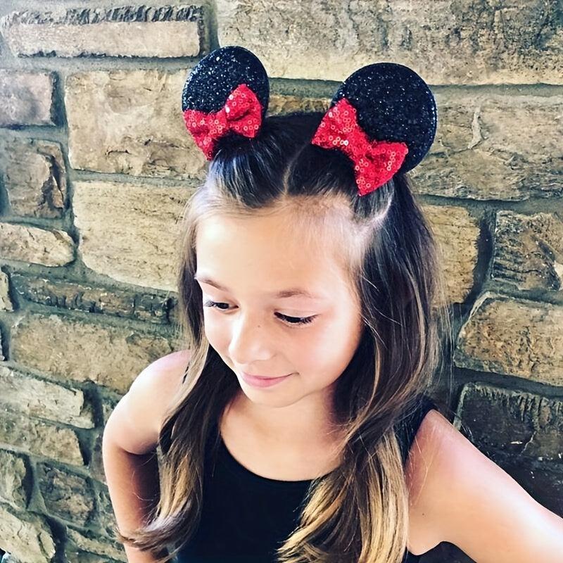 2pcs Mouse Ears Hair Clip Sequin Bow for Kids Party Cosplay