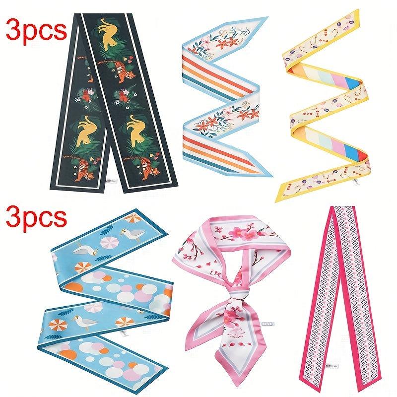 3pcs Silk Scarf Women's Long Ribbon Streamer Thin Scarf