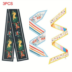 3pcs Silk Scarf Women's Long Ribbon Streamer Thin Scarf