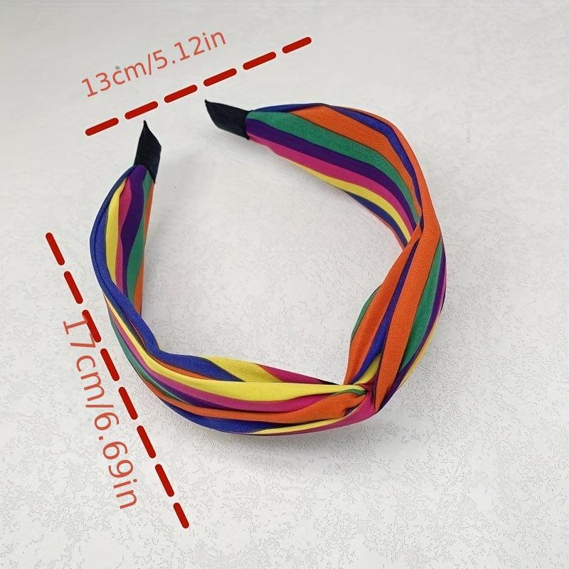 Boho Striped Rainbow Headband Knotted Hair Band Hippie Style Hair Accessories