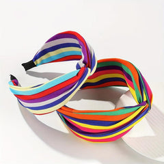 Boho Striped Rainbow Headband Knotted Hair Band Hippie Style Hair Accessories