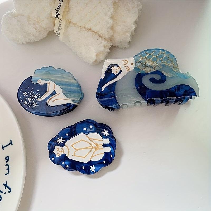 Mermaid Sea Pattern Hair Claw Sweet Ponytail Holder For Women Girls