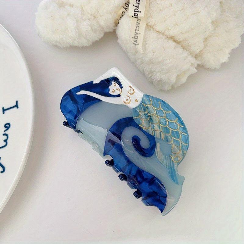 Mermaid Sea Pattern Hair Claw Sweet Ponytail Holder For Women Girls