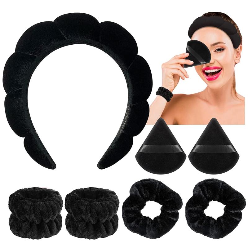 7pcs Soft Hair Accessories For Spa Puffy Headband Comfy Scrunchies Wristband