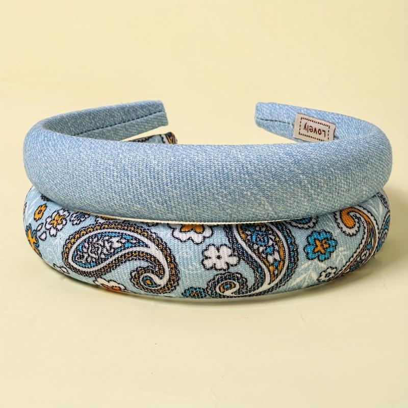 Boho Denim Headband Paisley Printed Hair Band Vintage Headdress