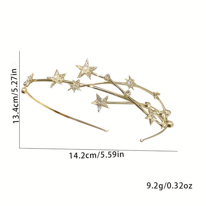 Crystal Star Headband Faux Pearl Hair Hoop Bridal Headband