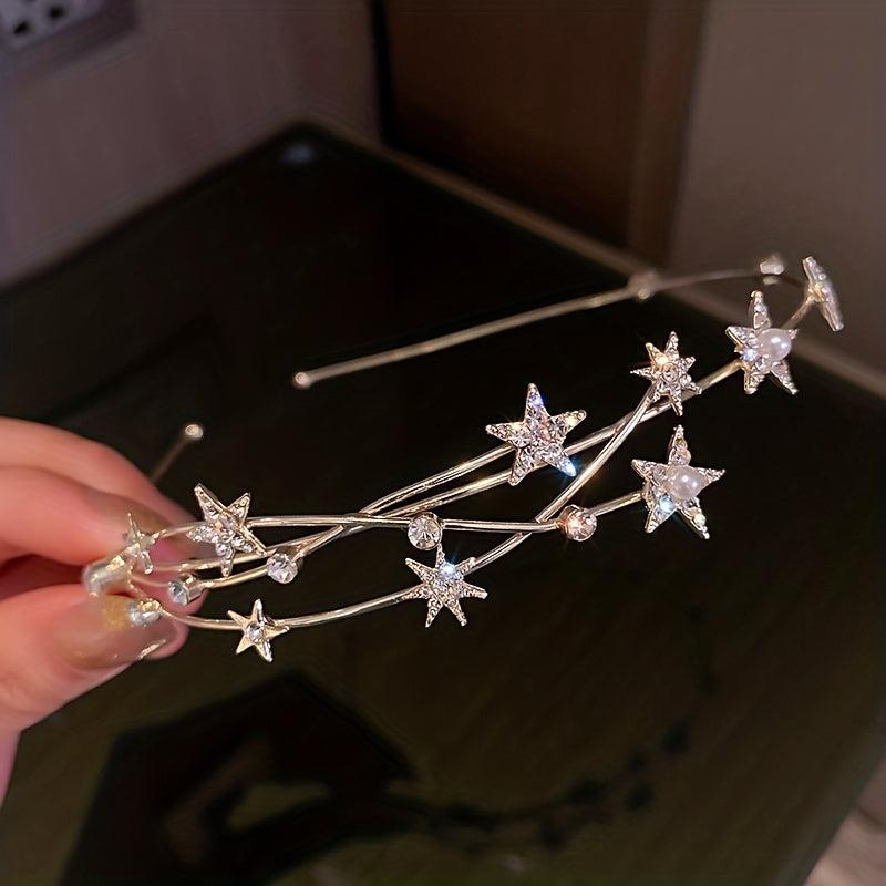 Crystal Star Headband Faux Pearl Hair Hoop Bridal Headband