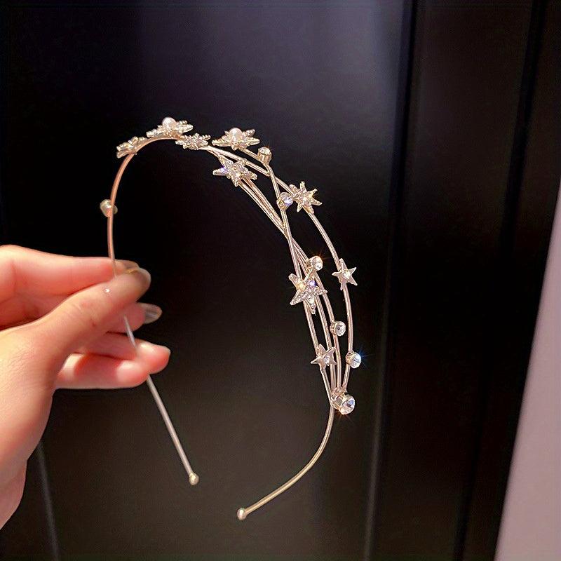 Crystal Star Headband Faux Pearl Hair Hoop Bridal Headband