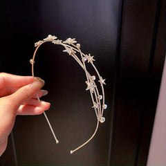 Crystal Star Headband Faux Pearl Hair Hoop Bridal Headband