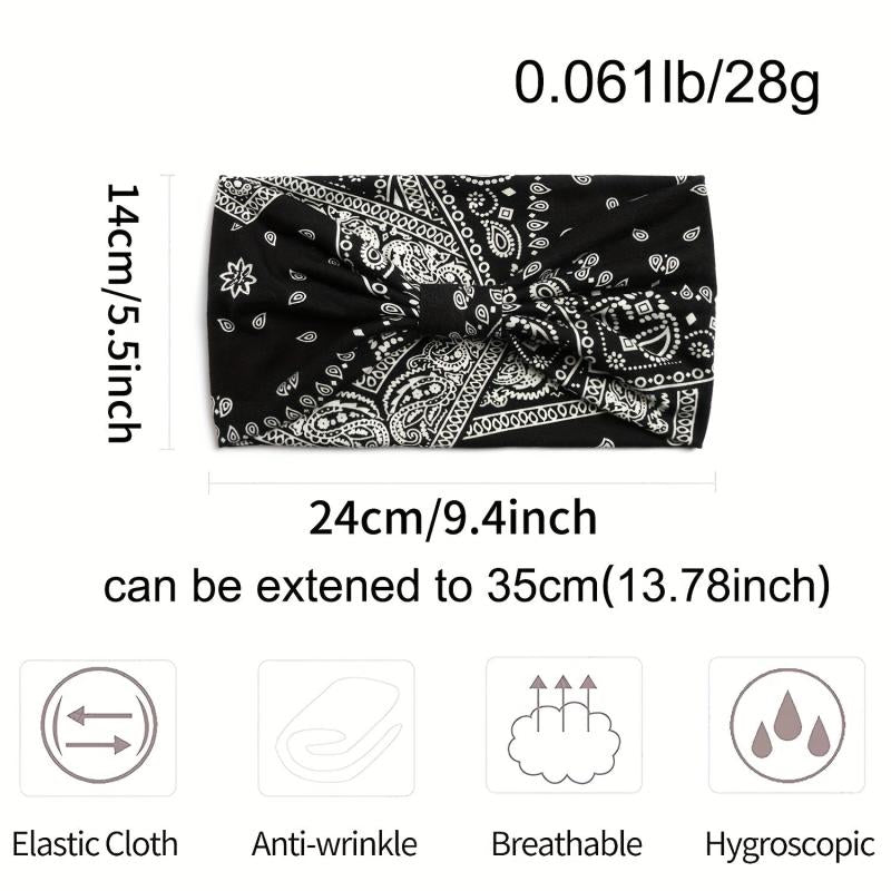 Hobo Headband Paisley Print Stretchy Headdress for Fitness Sports Yoga Women