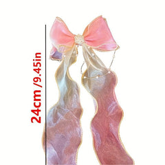 Colorful Bow Ribbon Hair Clip With Faux Pearl Tassel