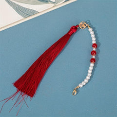 Faux Pearl Beaded Necklace Pendant Tassel Cheongsam Accessories