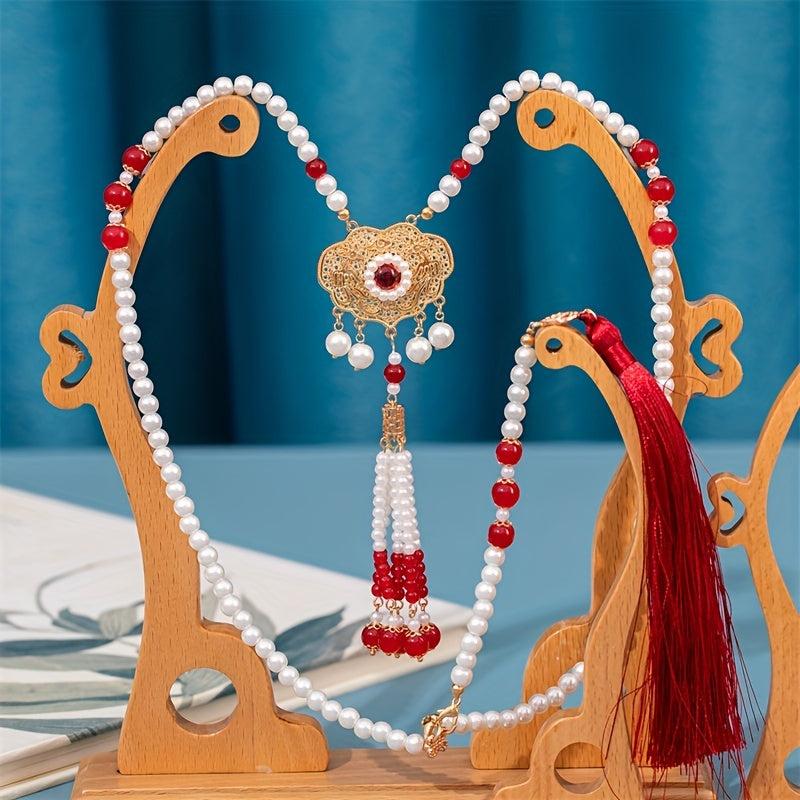Faux Pearl Beaded Necklace Pendant Tassel Cheongsam Accessories